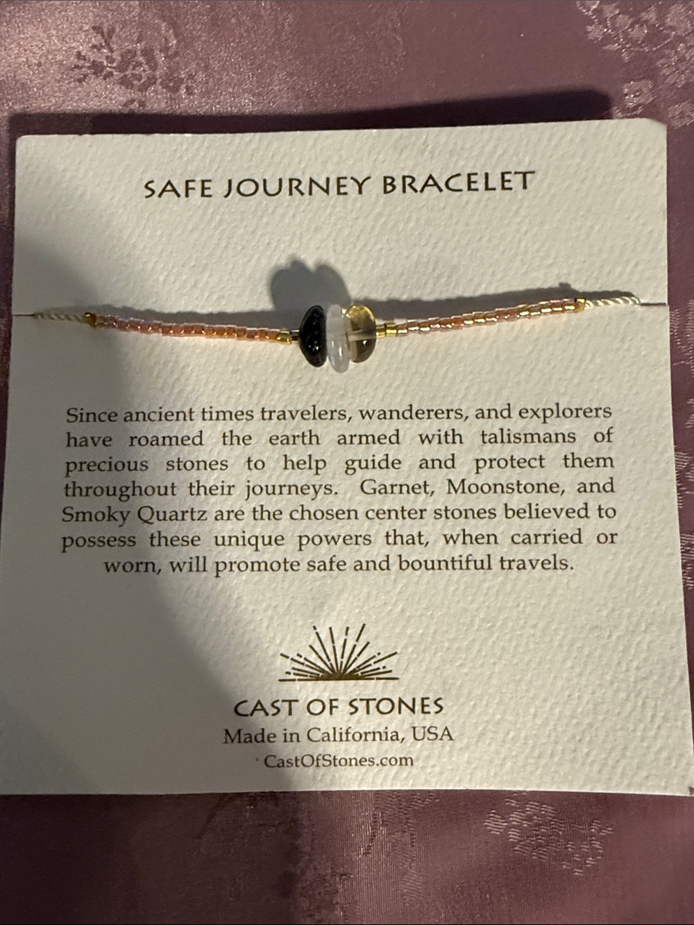 Safe Journey Bracelet - Pink Beaded Bracelet with Gemstone Centers